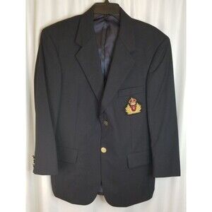 Men's Black Blazer Suit Jacket Dimensional Crest Monogram Buttons Size 40 Short